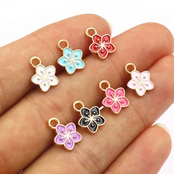 50Pcs 11x9mm Small Alloy Flower Charms Pendants Multi Colors For DIY Bracelet Necklaces Jewelry Making Accessories