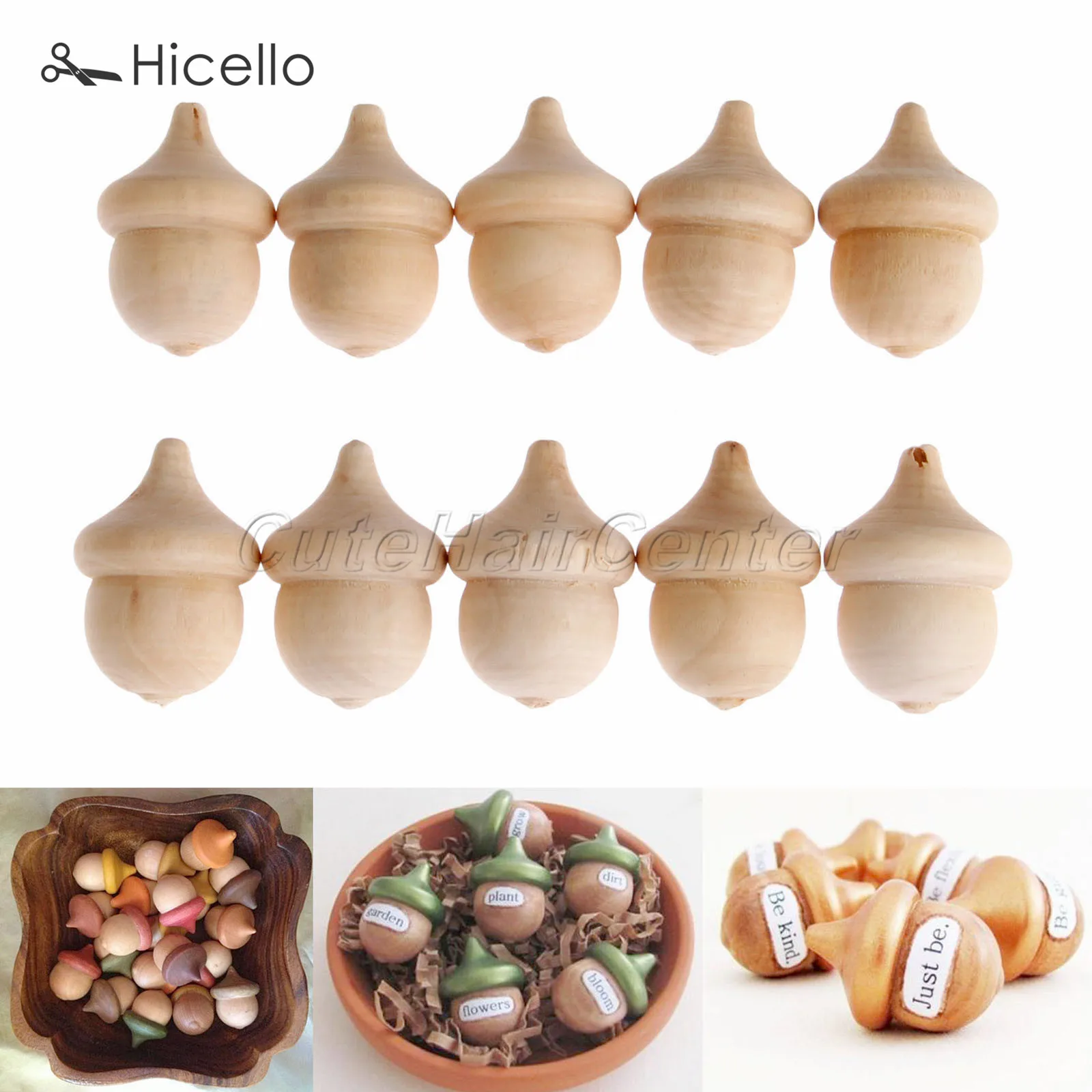 10pcs Wooden Acorn Peg Dolls Wood People Unpainted Montessori Toys Unfinished Natural Decoration 35*24mm DIY Accessories Hicello