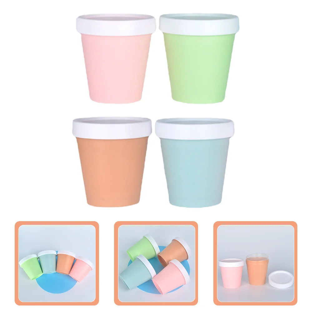 4 Pcs Empty Ice Cream Bottle Food Containers with Lids Cups Yogurt Pp Freezer Storage Facial Bowls