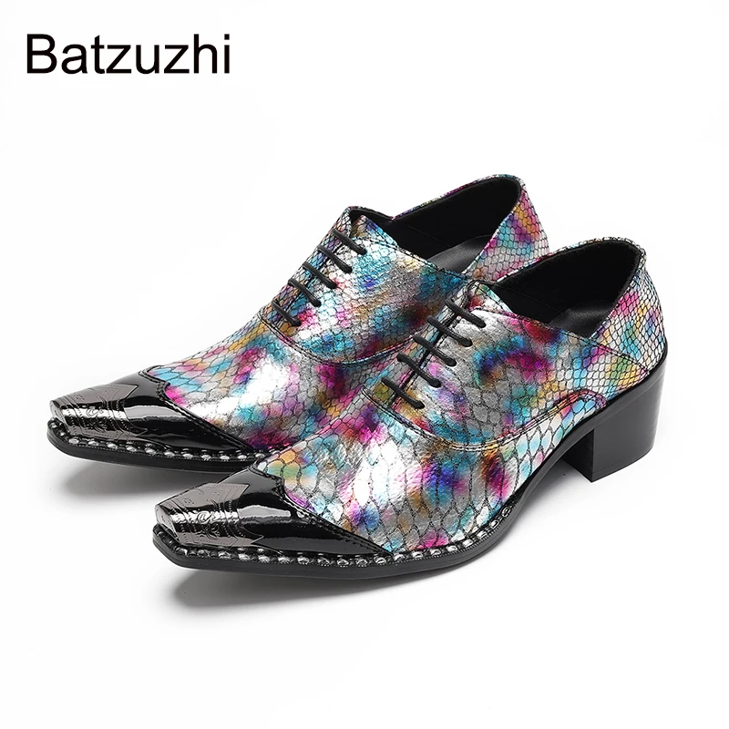 

Batzuzhi New Design Color Leather Dress Shoes Man with Metal Toe 6cm Heels Lace-up Fashion Party and Wedding Shoes for Man!