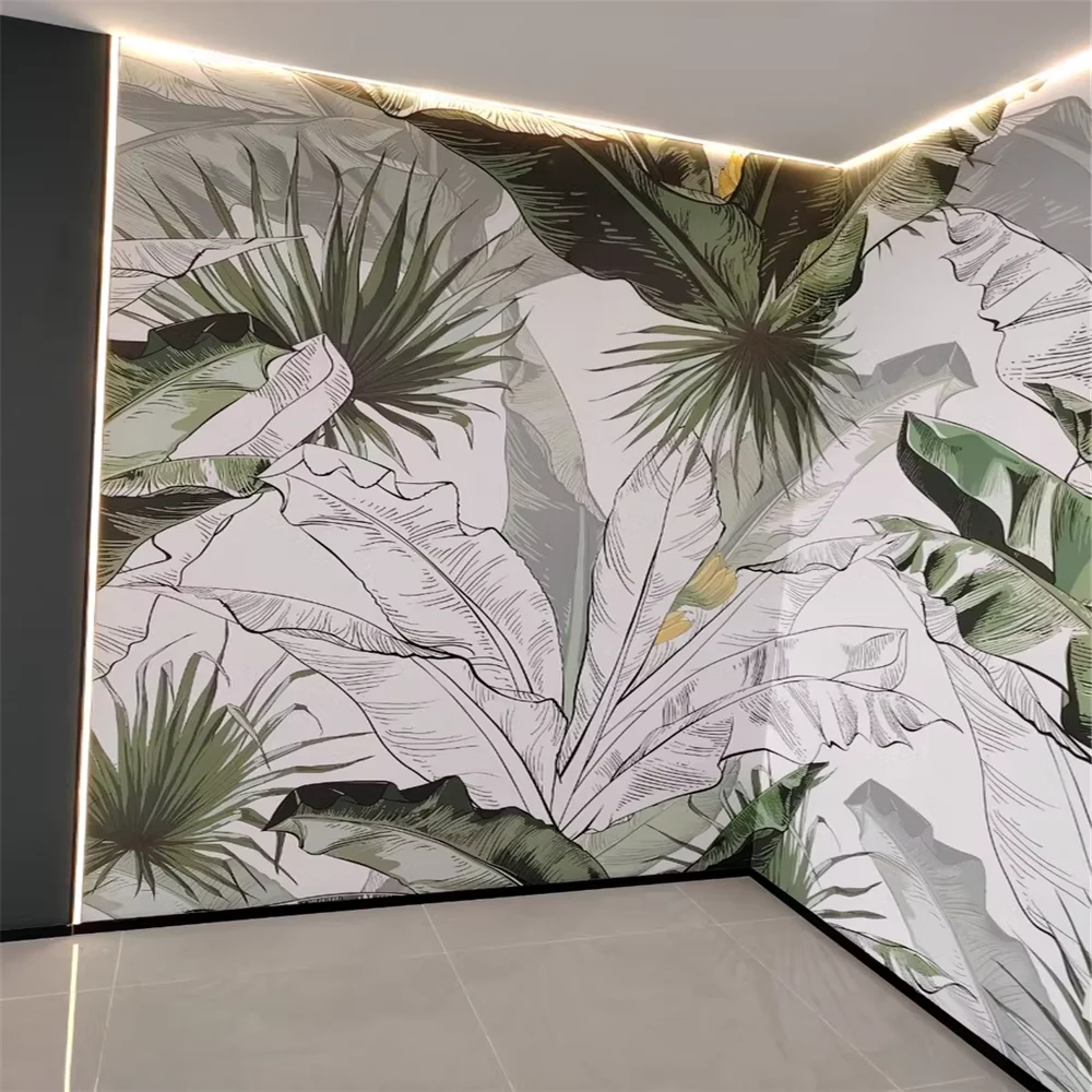 Custom Southeast Asian plant tropical rainforest banana leaf wallpaper living room sofa Nordic TV wall paper TV background mural