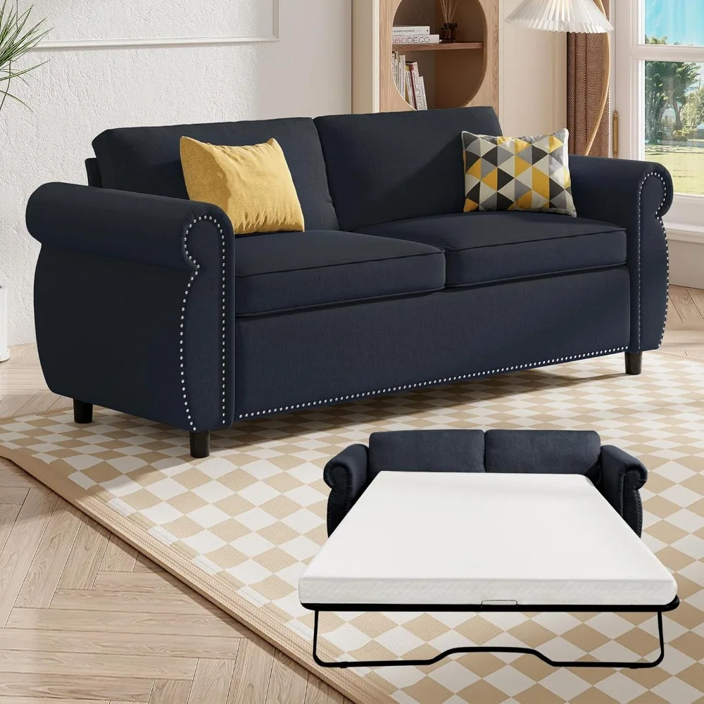 Pull Out Sofa Bed, 2-in-1 Convertible Pullout Couch with Foldable Memory Foam Mattress