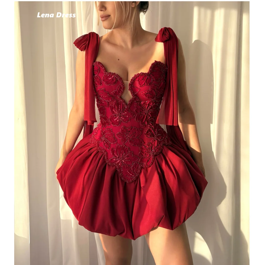 

Lena Red Formal Dresses Woman Prom Dress Customized Elegant Womens Evening Party Dresses for Special Occasions 3D Flowers Women