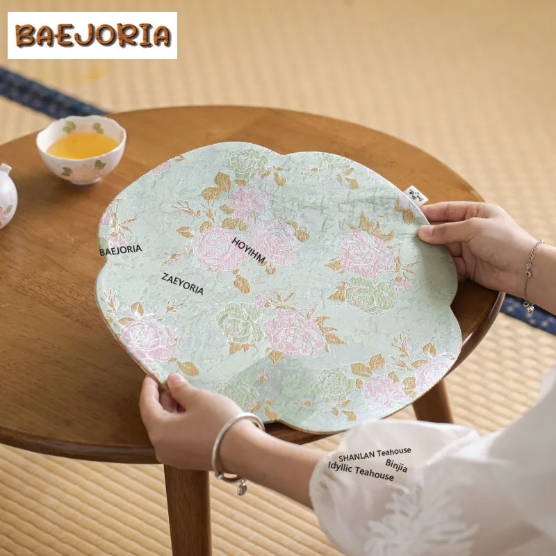 BAEJORIA Fresh Flowers Pink Peony Tea Table Mats Handmade Drink Coaster Dinner Table Cloth Mat Tea Items Accessories Decoration