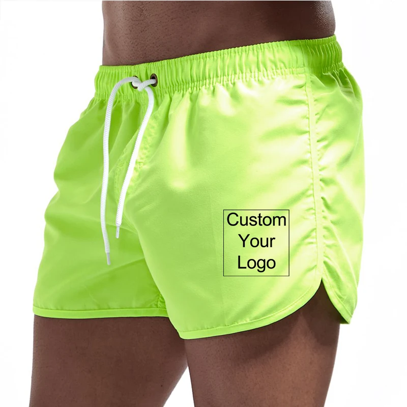 Custom Logo Men\'s Stretch Swim Trunks Quick Dry Beach Drawstring Shorts Pockets   Shorts