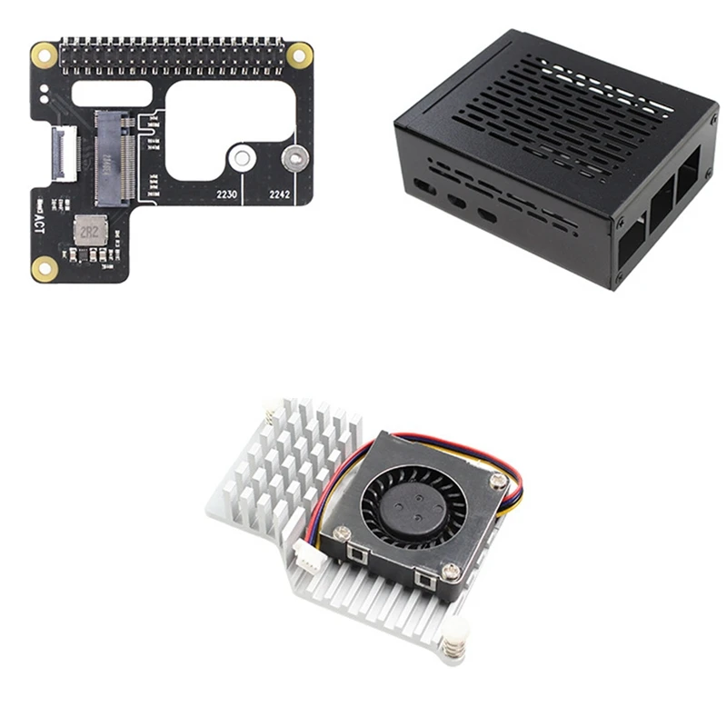 

X1000 SSD Expansion Board+Metal Case+Blower For Raspberry Pi 5 PCIE To M.2 Nvme 2242-2230 Pcie Peripheral Board