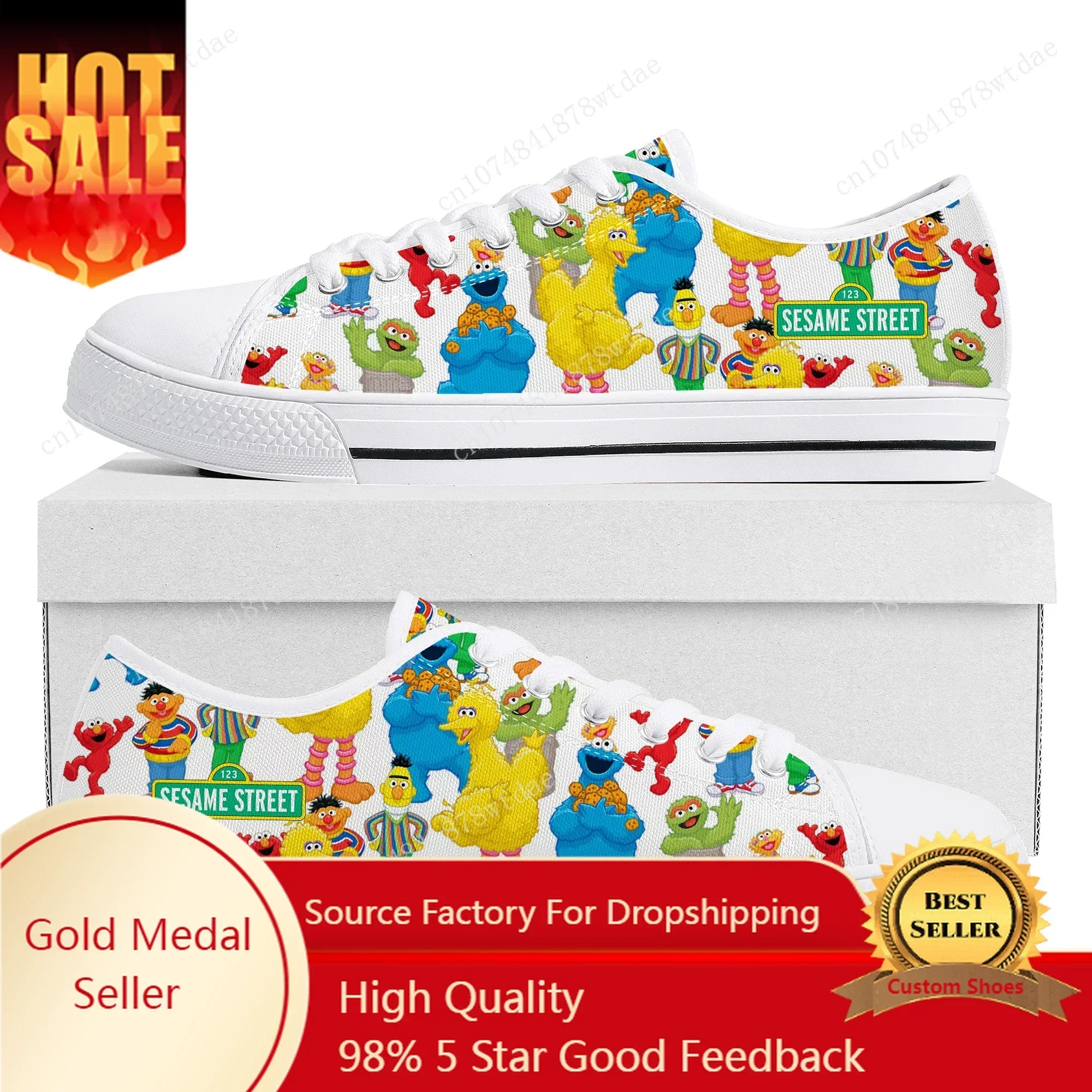 

Anime Cartoon Fashion S-Sesame S-Street Low Top Sneakers Women Men Teenager High Quality Canvas Sneaker Couple Custom Made Shoe