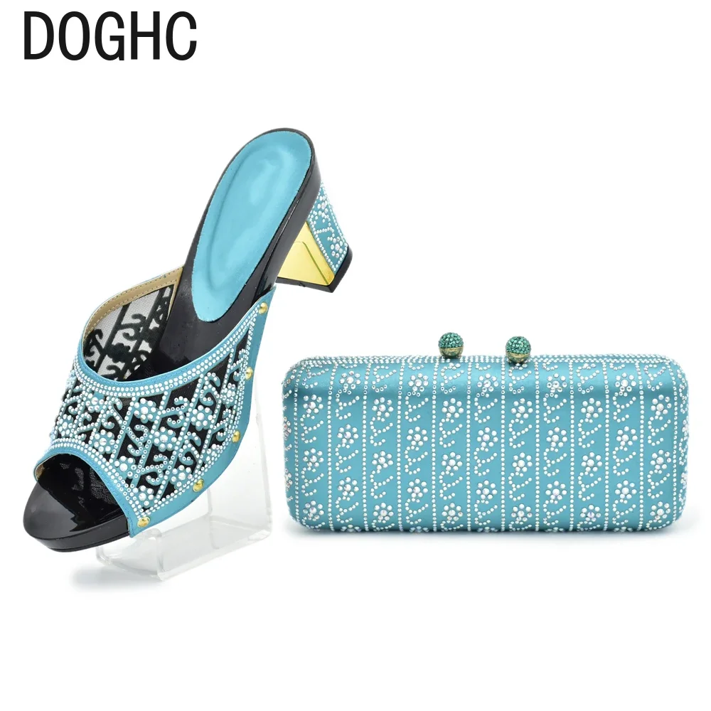 

Latest Design African Shoes and Bag Set for Party Italian Nigerian Women Shoes and Matching Bags Set Decorated with Rhinestone