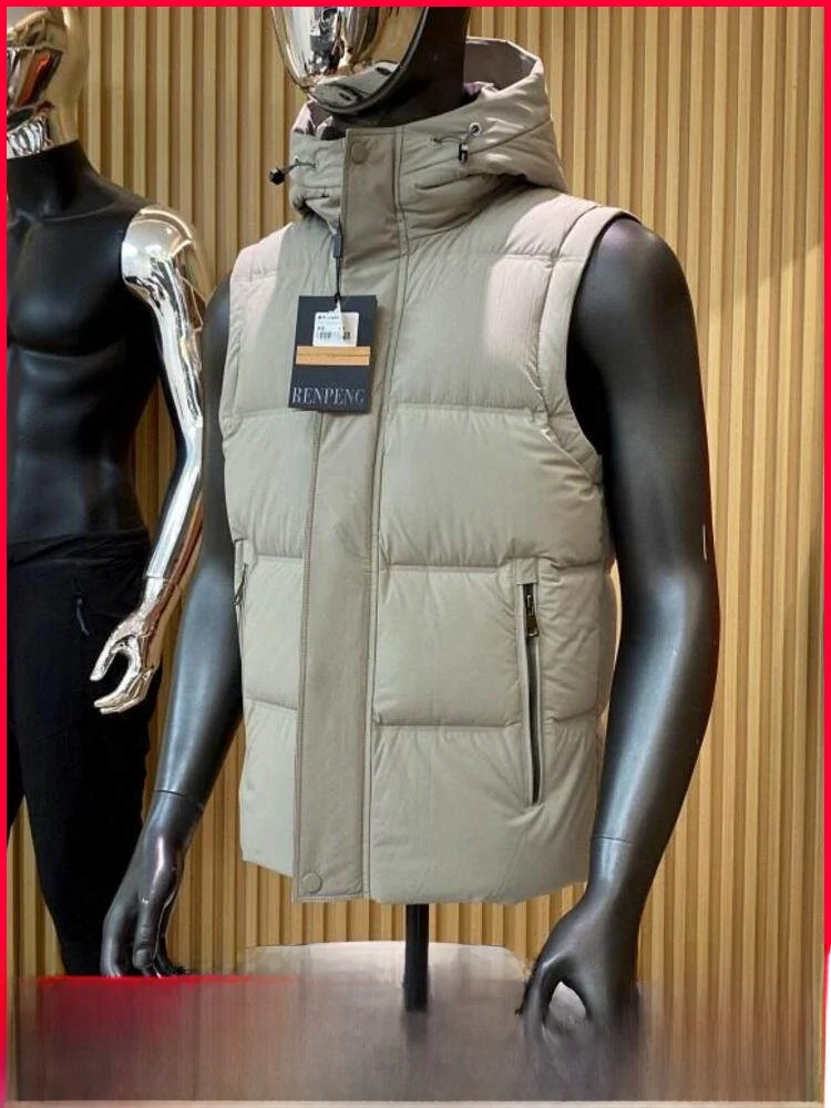 

Lightweight down Vest Men's Outdoor Casual Faionable Windproof Hooded Padded Jaet Youth Warmth Sle Zipper
