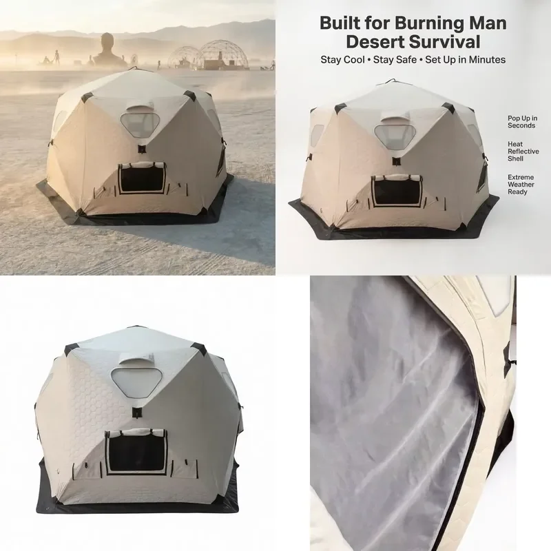 Insulated 3 Layer Quilted Pop up Hub Tent Waterproof CPAI-84 Fire Retardant Desert Camping Tent with AC Port for