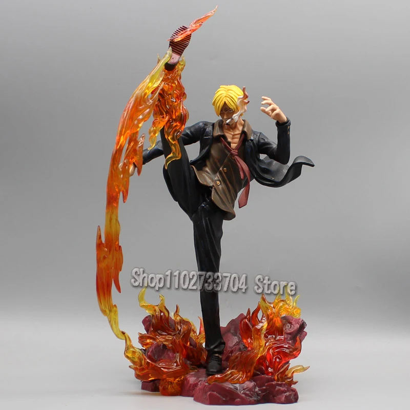 One Piece Figures Sanji Action Figure 30cm Statue Anime PVC Fire Battle Version Sanji Vinsmoke Model Collection Doll Toys