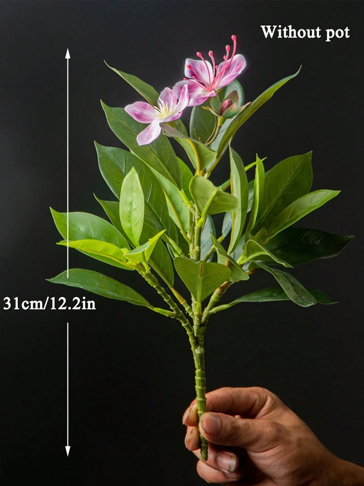 21–40 cm künstliche Azaleen-Pflanzen, künstlicher Gummibaum, tropische Palmenblätter, künstlicher Ficus mit Blumen, grüne Kunststoffpflanzen für Zuhause – Detail 17