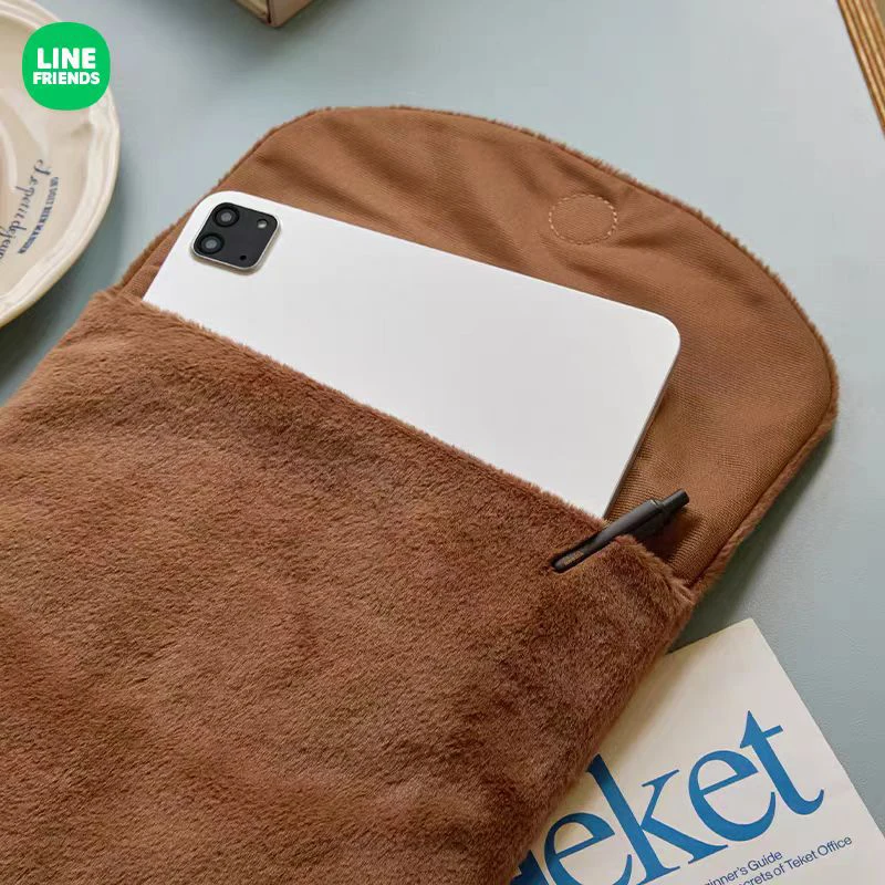 Torba na iPada Linefriends Bown, zimowy pluszowy plecak do przechowywania, uroczy, przenośny plecak z ozdobami, idealny na wyjścia, prezent, kolekcjonerski.