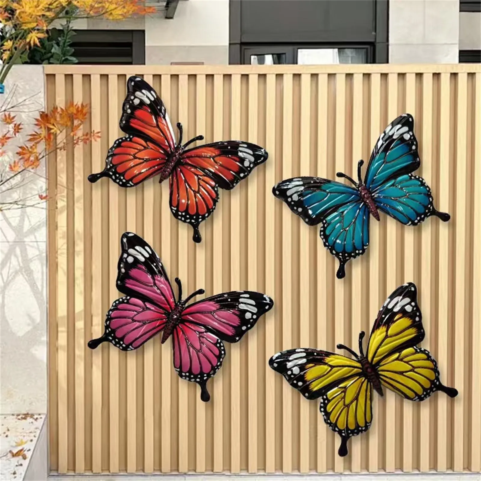 

Красочные 3D металлические бабочки для двора, выдалбливают бабочки, сад, большие декоративные настенные художественные забор, скульптура, орнамент