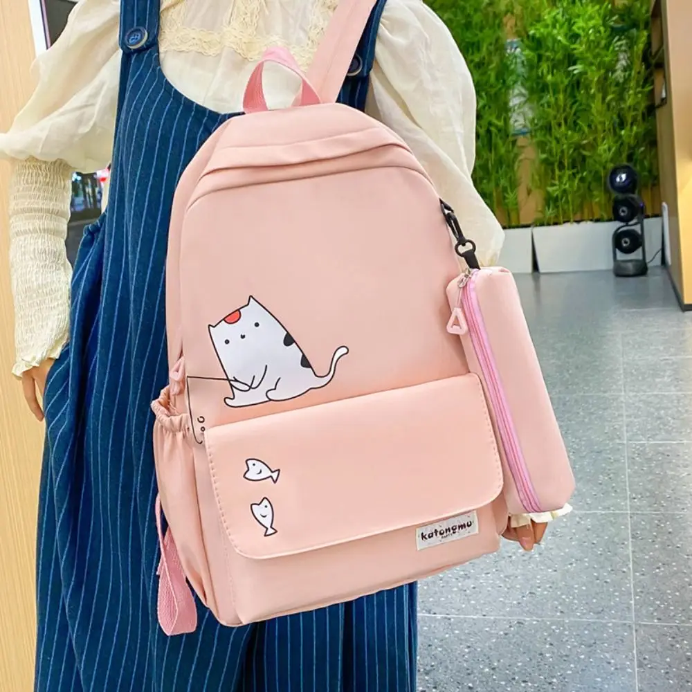 

Fashion Waterproof Cat Printed Students Backpack Nylon Lovely Students School Bags Casual Large Capacity Shoulder Bag Teenagers