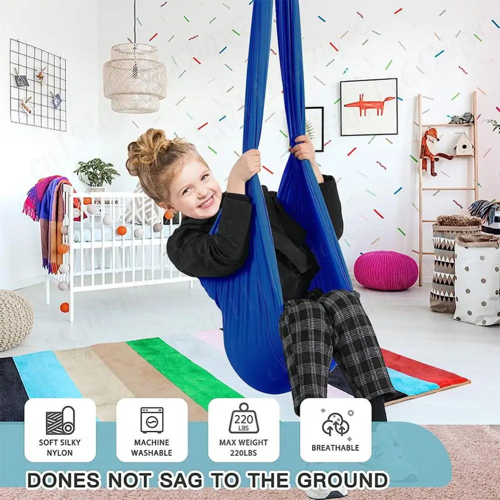 Kids Sensory Swing Elastic Therapy Swing Indoor Outdoor Yoga Suspension Beds Relaxing Calming Compression Therapy Swing Hammock