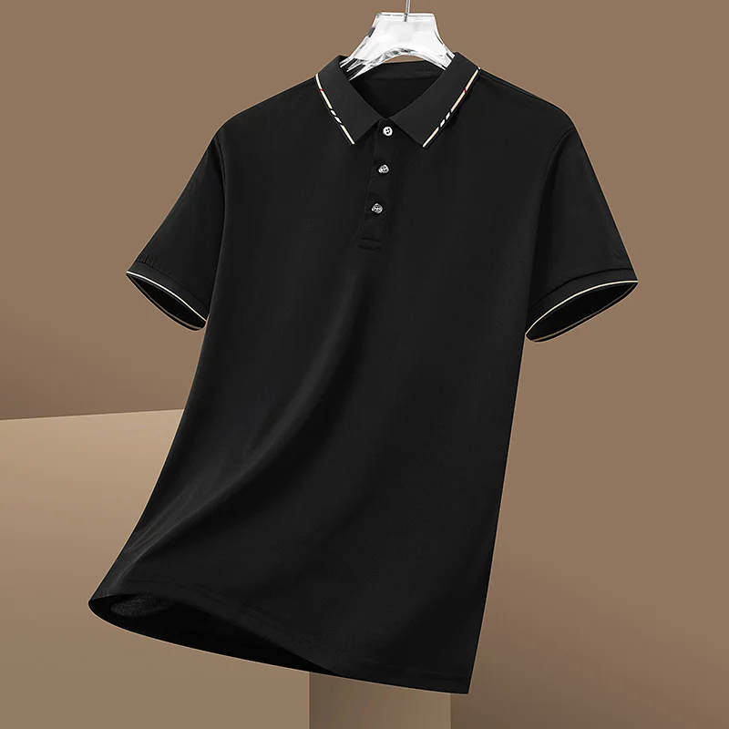 Summer Short Sleeve Ice Silk Polo Shirts Men Solid Color Men\'s Lapel 2024 Trend Embroidery Luxury T-shirt Tops M-5XL Polo Shirts