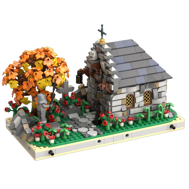 

MOC Building blocks Assembly Toy Set 1281pcs Medieval Small cemetery model Creative holiday gift for all architecture lovers