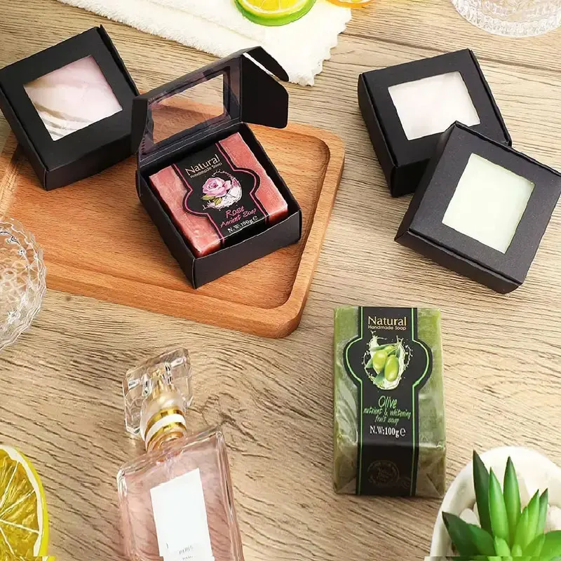 15/30/50pcs Kraft Paper Box,Square Small Gift Box with Round Clear Window,Paper Gift Packaging Box,for Wedding Party Birthday