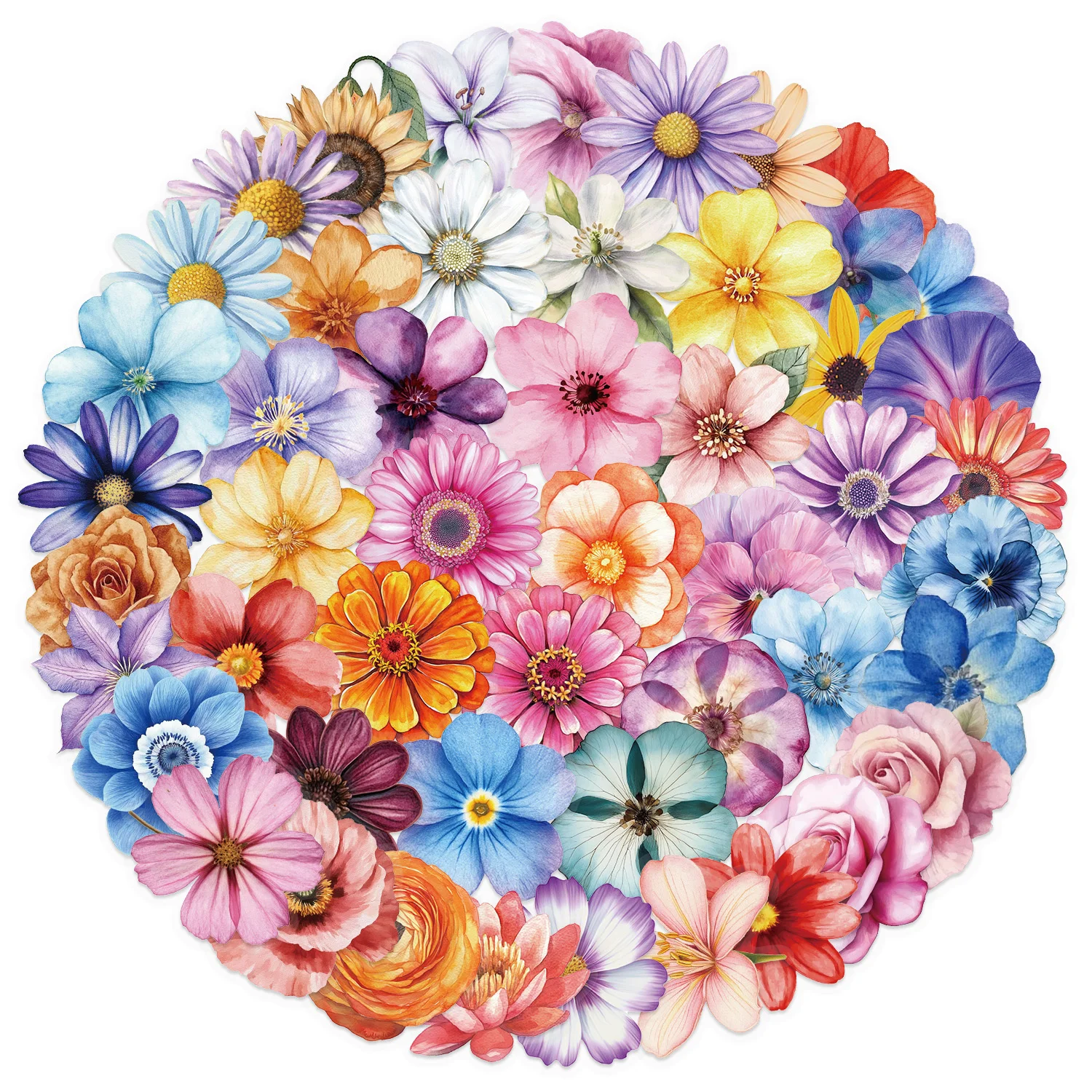 

50pcs Retro Flowers Stickers PET Transparent Decals Toy Stationery Guitar Phone Bicycle Laptop Luggage Car Graffiti Sticker