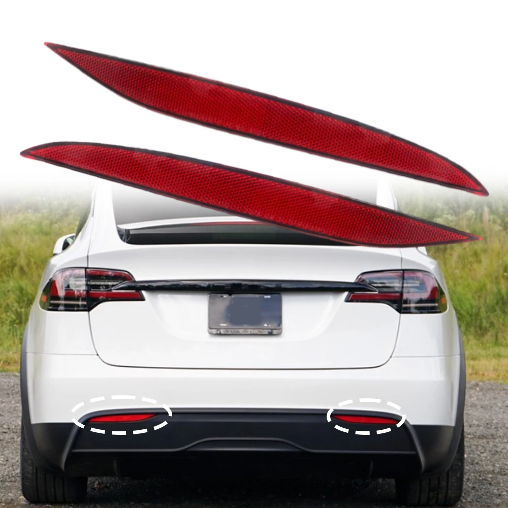 

For Tesla Model X 2016-2023 2pcs Left &Right Red Rear Bumper Reflector reflective strips Warning strip 1034342-00-C 1034343-00-C