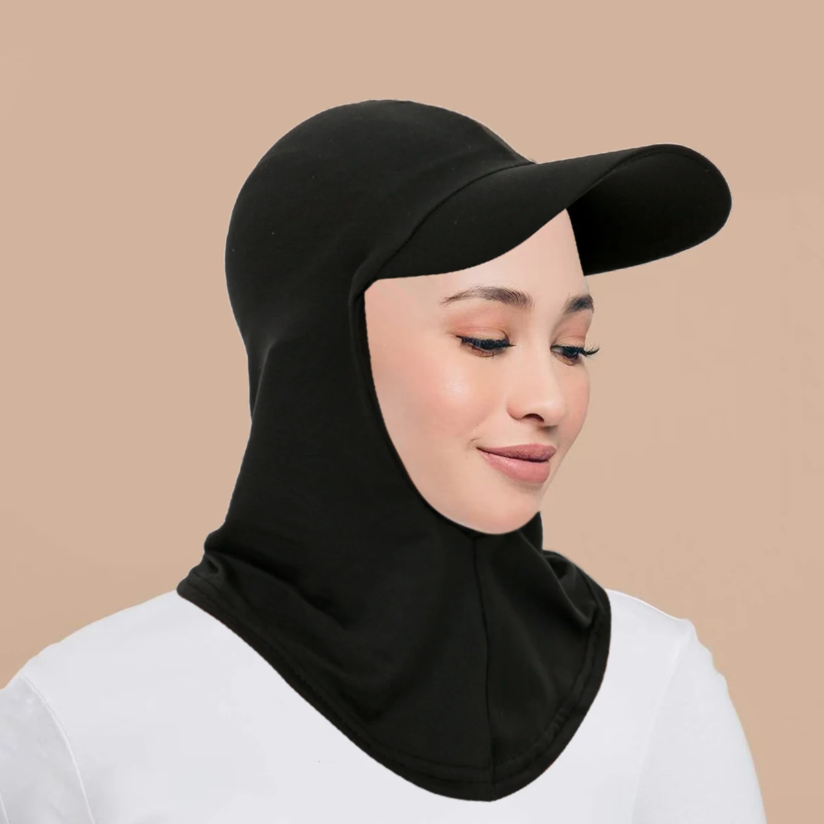 Muslim Fashion Full Coverage Bonnet Hijab with Visor Ready to Wear Modest Visor Underscarf Bonnet Solid Color Turban Cap