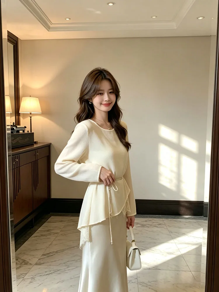 

Fashionable Two-Piece Set Peach Color Sunshade Cover up Top Long Skirt Set Women's Summer Outfit European Korean Style