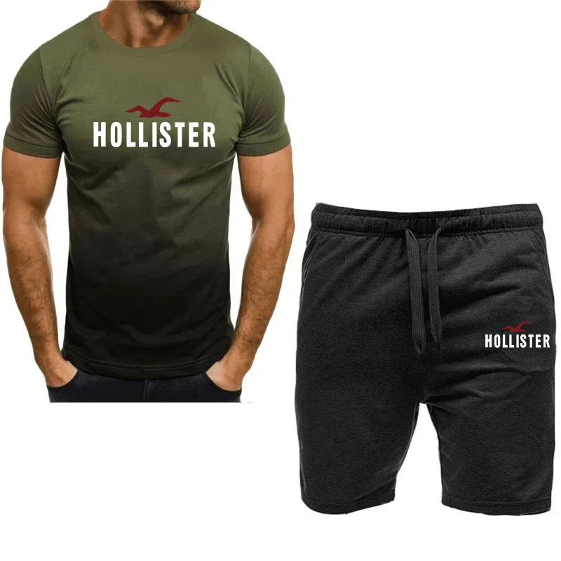 New Summer Men T Shirt Shorts 2 Pc Sets Short Sleeve Tracksuits Streetwear Trend T-shirts Sportswear Fashion Tops Men\'s Clothing