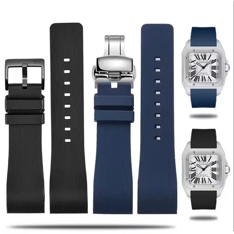 Para Cartier Sandoz Santos serie 100 correa de reloj para hombre y mujer correa de reloj de goma de silicona 20mm 23mm pulsera de reloj