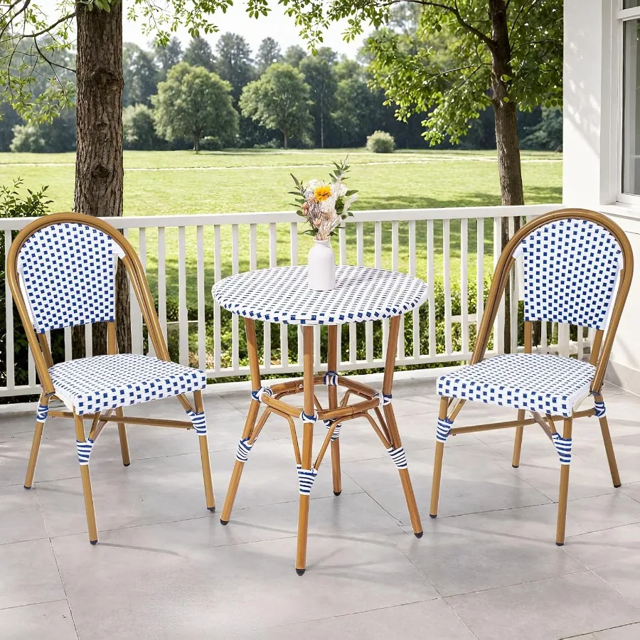 3 Piece French Wicker Bistro Set, All Weather Outdoor Bistro Set