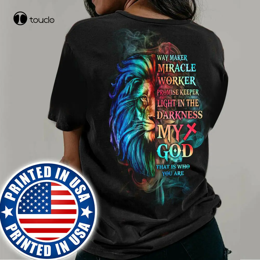 Jesus T-Shirt Backside Way-Maker Lion God Music Lover Song Lyrics Gift Unisex birthday girl shirt