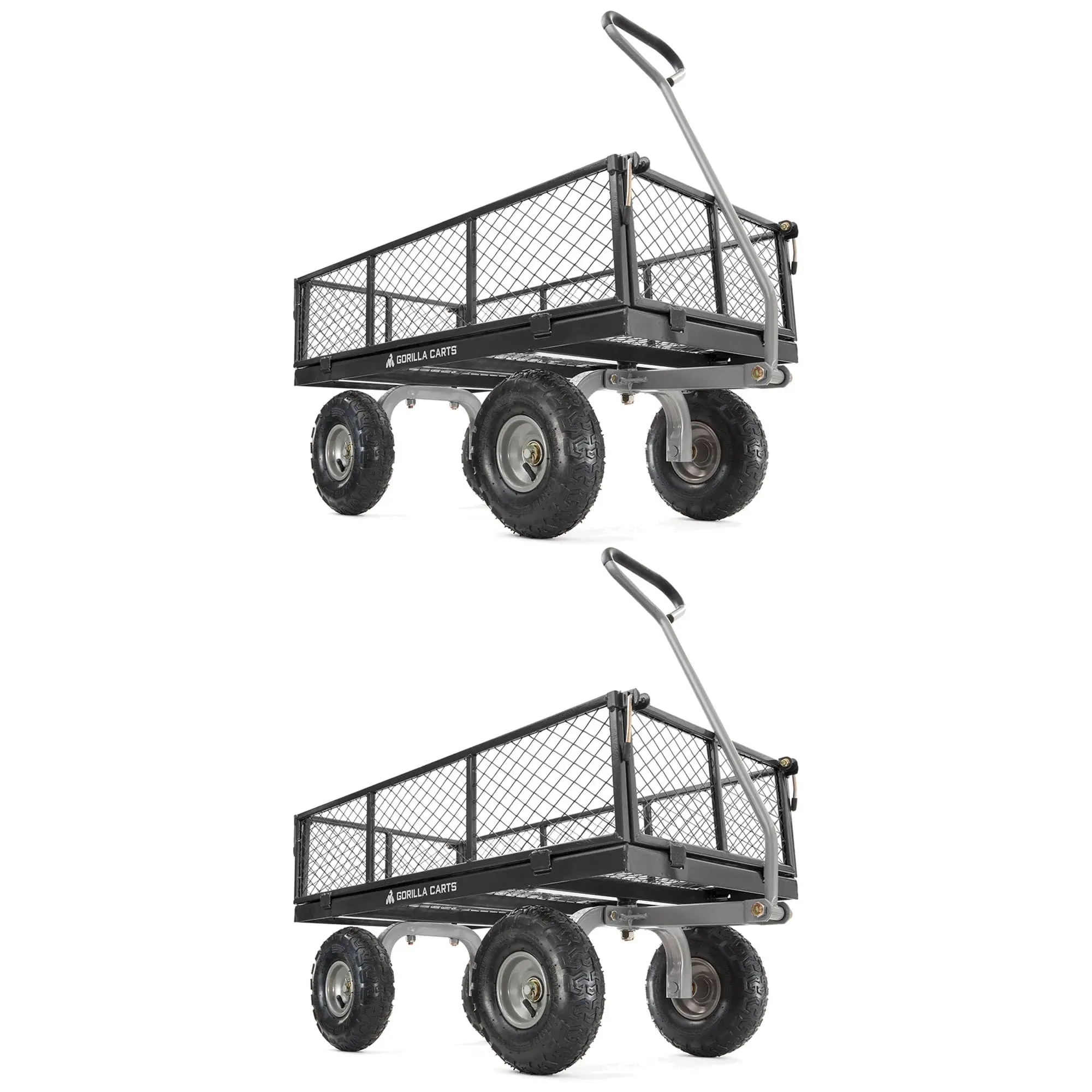 Gorilla Carts 2-Pack Steel Utility Cart, 4 Cu Ft Bed, 800 lb Load Capacity, Black – Heavy-Duty Outdoor Hauling Wagon