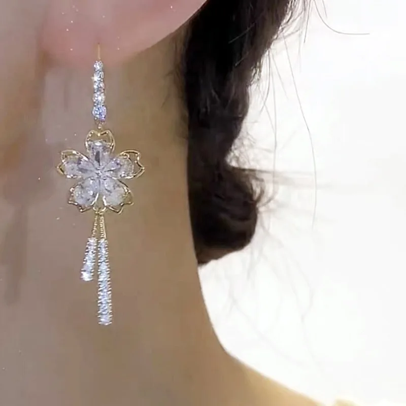 Neue Exquisite Luxus Zirkon Blume Quaste Ohrringe Für Frauen Persönlichkeit Mode Ohrringe Hochzeit Schmuck Weihnachten Geschenke – Detail 6