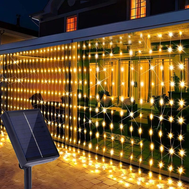 1pc Christmas 8 Lighting Modes Solar Curtain Lights,Perfect for Party,Wedding,Home,Patio Gazebo Wall Outdoor Garden Decorations