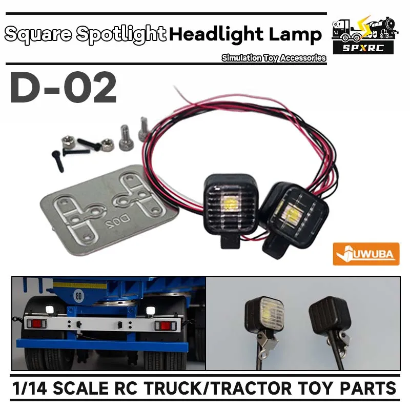 LED Square Spotlight Headlight Lamp CDD-D02 1SET For 1/14 Tamiyaa Dump Truck Tractor Tipper SCANIAA JUWUBA DIY Toys Model Parts