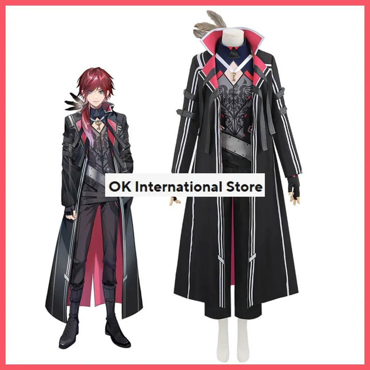 Anime Virtual YouTuber Lauren Iroas Cosplay Costume VTuber Black Long Trench Coat Uniform Full Set Wig Man Woman Christmas Suit