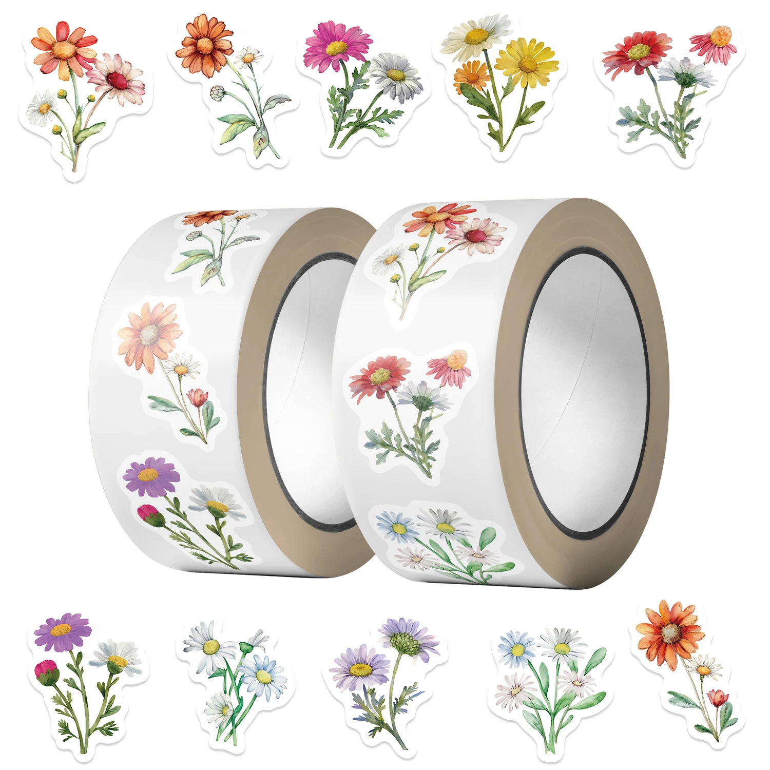 500PCS Daisy Wildflower Roll Stickers Colorful Painted Flowers Mobile Phone Notebook Decoration Envelope Sealing Stickers