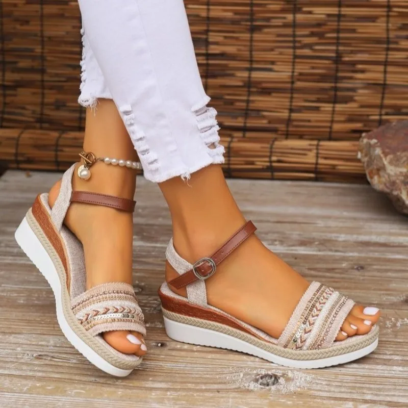 

Women's Braided Casual Sandals Buckle Strap Platform Wedge Sandles for Women 2024 Summer Light Non Slip Walking Sandalias Mujer