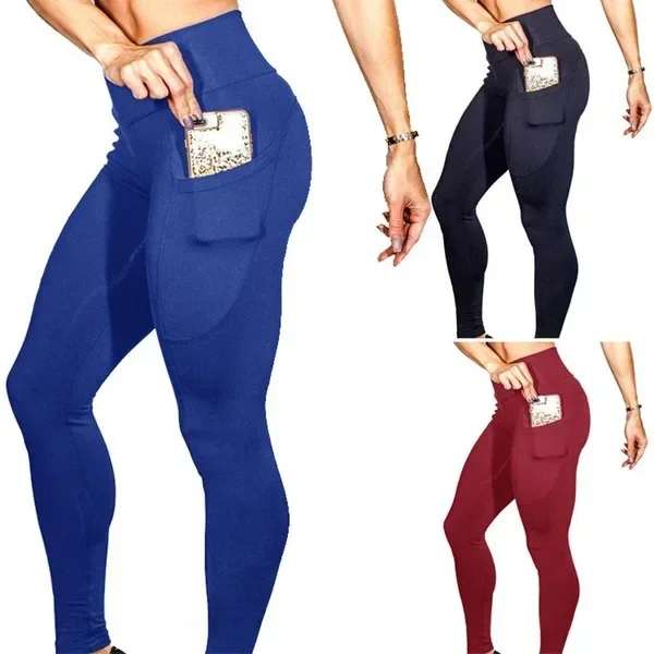 Yoga Corsa Esercizio Allenamento Pantaloni Tasca laterale per cellulare Sport Pantaloni da yoga Leggings Fitness sottile sexy