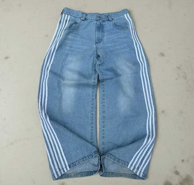 

Y2K Американские ретро джинсы с высокой талией Свободные широкие брюки в стиле Харадзюку Уличные полосатые готические нишевые дизайнерские повседневные брюки