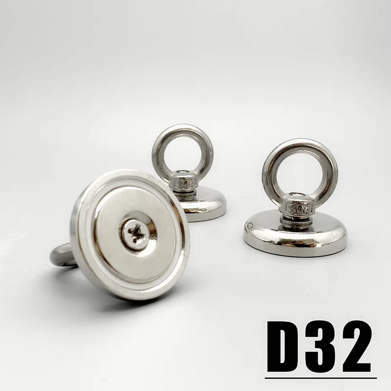 1-5pc Heavy Duty 32mm Neodymium Eyebolt Magnet High Pull Salvage Magnet with Stainless Steel Eye Ring for River Magnetic Fishing