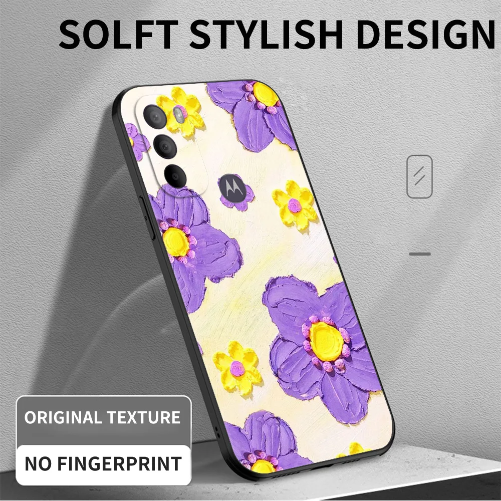 Funda de Tpu negra para Motorola Moto G31 G40 Fusion G41 G50 G51 G10 G20 G30 G100 5G G22, flor encantadora romántica