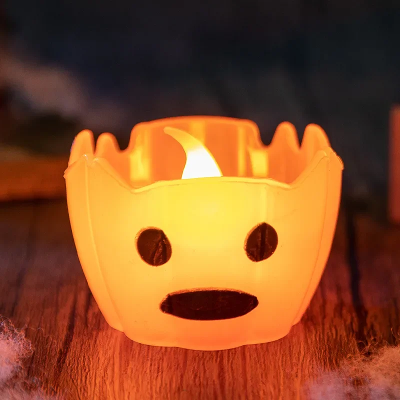 Battery Operated Fall Table Decor Pumpkin Tea Light Candles - LED Flameless Flickering Lights for Halloween Thanksgiving