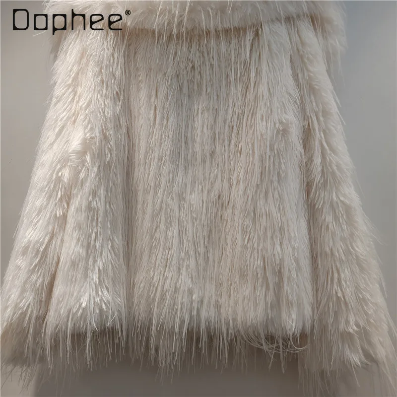 Koreańska Moda Frędzle Ekologiczny Płaszcz ze Sztucznego Futra Damski Elegancki Wysokiej Klasy Krótki Płaszcz ze Sztucznego Futra z Kołnierzem dla Socjety Nowość Zimowa