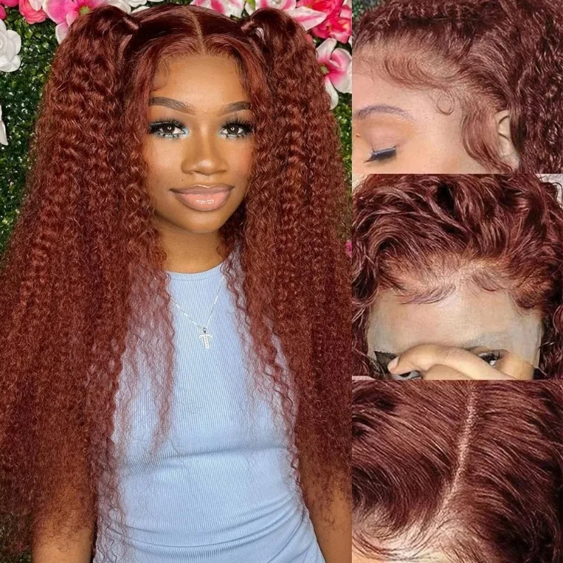 30 36 Inch Reddish Brown 13x4 Lace Front Human Hair Wigs Deep Wave Dark Red Brown 13x6 Pre Plucked HD Lace frontal Wig