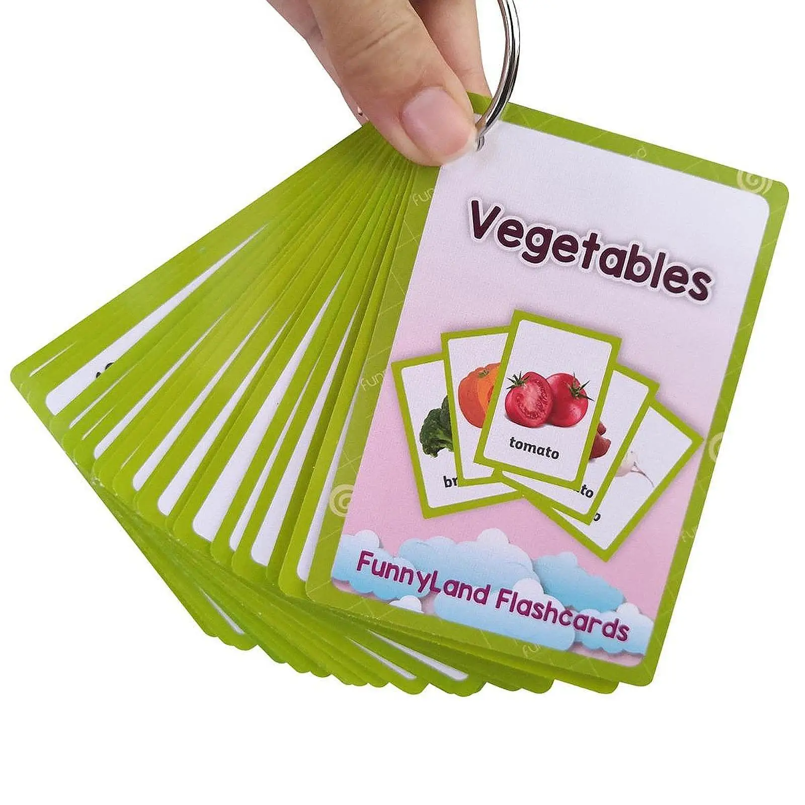 English Flash Cards with Vegetable Theme Pocket Vocabulary Cards Educational Learning Toys for Kids Classroom