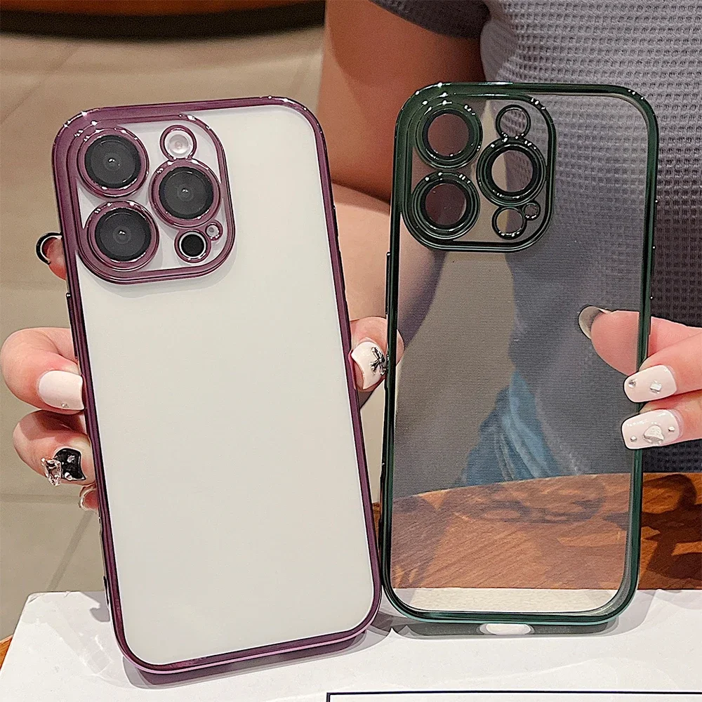 Tytanowo-złote etui na telefon z cienkim otworem i folią na obiektyw iPhone 16 15 14 13 12 11 Pro Max Plus odporne na wstrząsy, ultracienkie,