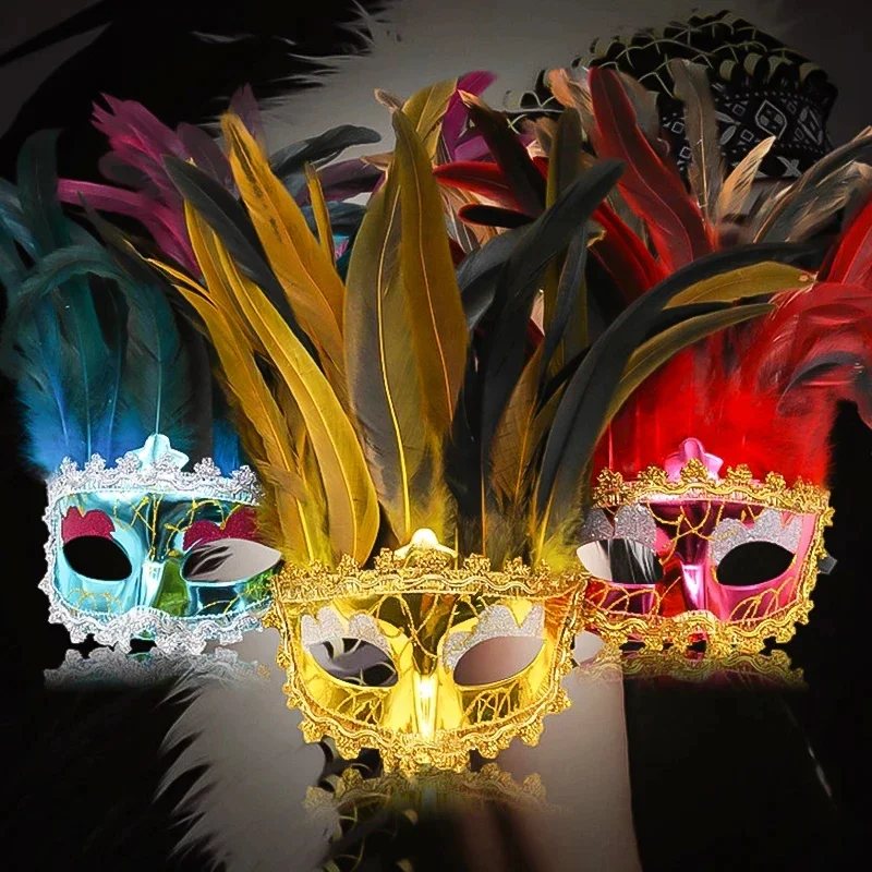

Venetian Masquerade Party Mask Feather Masks Halloween Indian Cosplay Costumes Women Eye Mask Bar Nightclub Half Face Mask