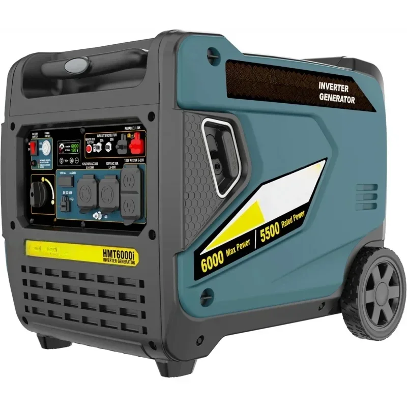 Portable Inverter Generator 6000W Remote Electric Start Ultra Quiet Gas Powered with Wheel & Handle Kit, CO Sensor Digital D