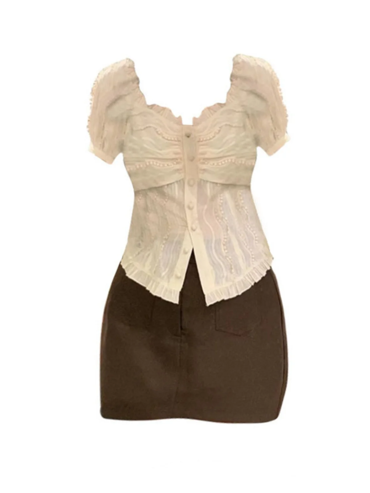 

plus Size Women's Lace Waist-Cinching irt And A-Line Skirt Two-Piece Set High Waist Slimming Summer Faion Ensemble